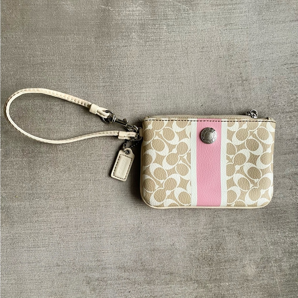 Coach Beige and Pink Signature Wristlet